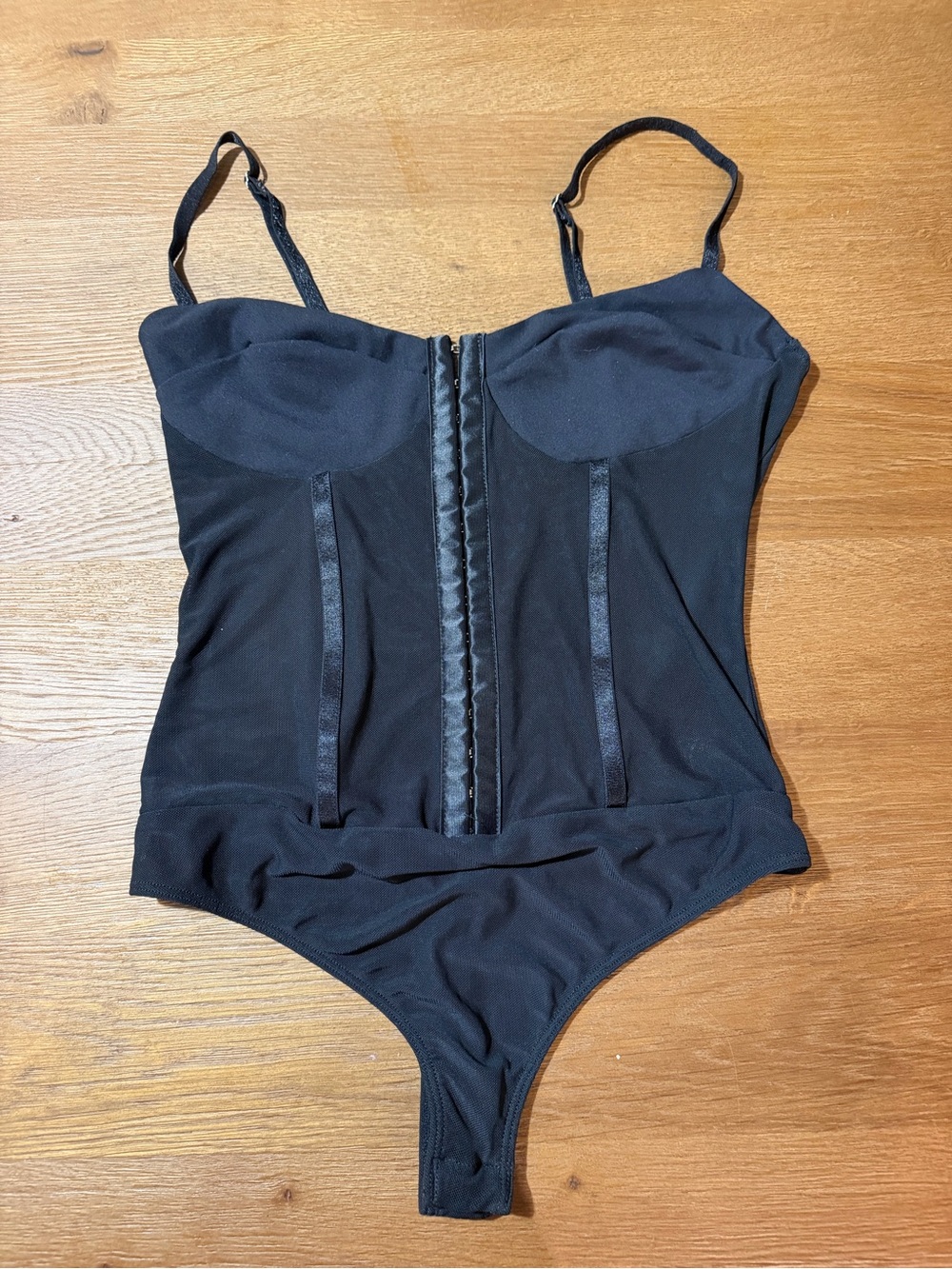 Free People Intimately Black Corset-Style Teddy Bodysuit Lace-Up Lingerie